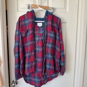 American Eagle Outfitters Red and Blue Plaid Utility Jacket